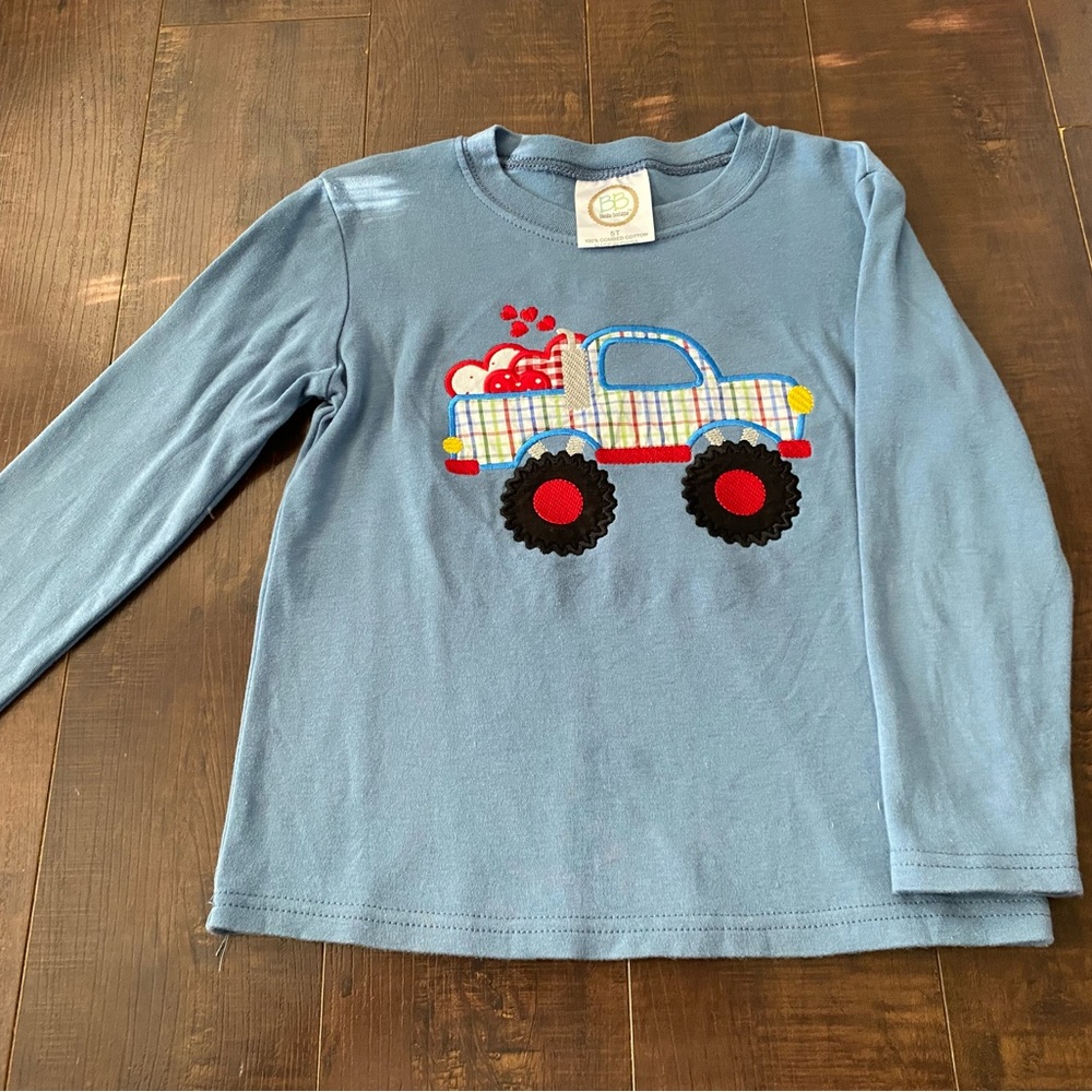 Boys size 5t custom monster truck Applique Valentine’s Day shirt